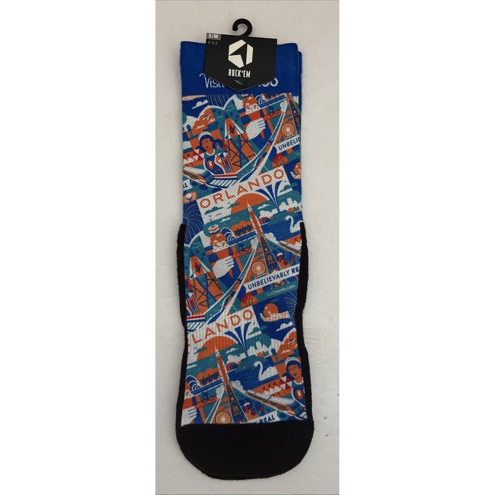 New Rock Em Elite City Theme Orlando Spectrum Crew Socks Sz S M 6.5-8